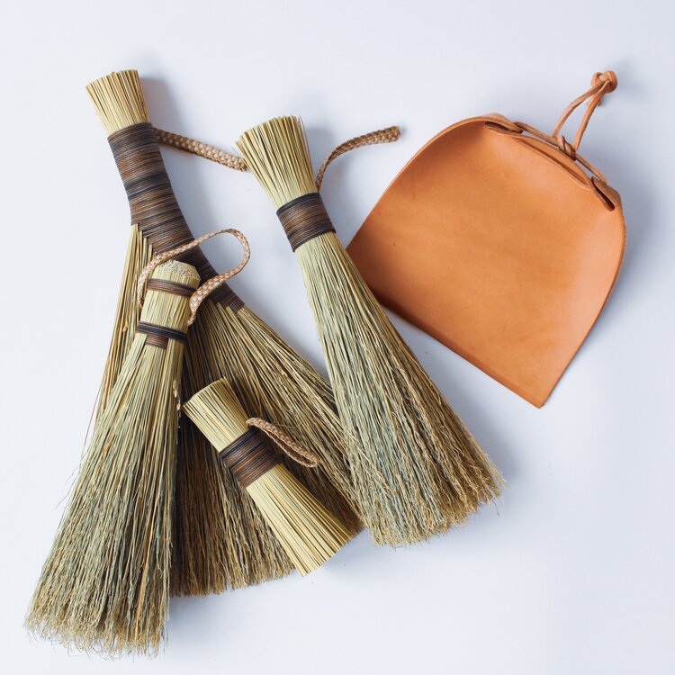 Dustpan-with-Scrub-Handbroom-and-Brushes-with-brown-threaded-handles