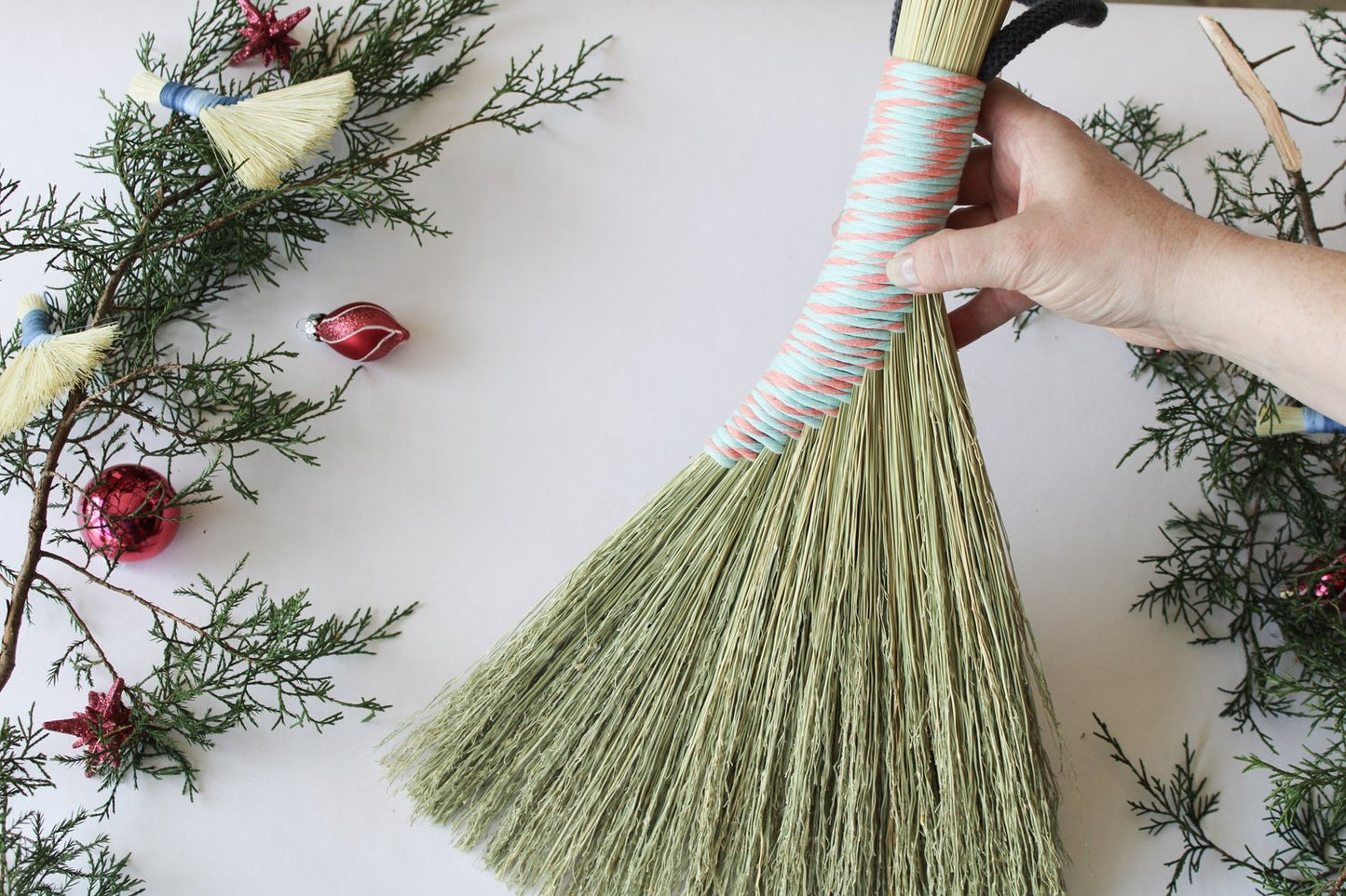 Handbroom-with-two-tone-pink-light-blue-thread-handle 