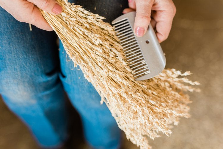 Cynthia-Working-on-broomcorn 